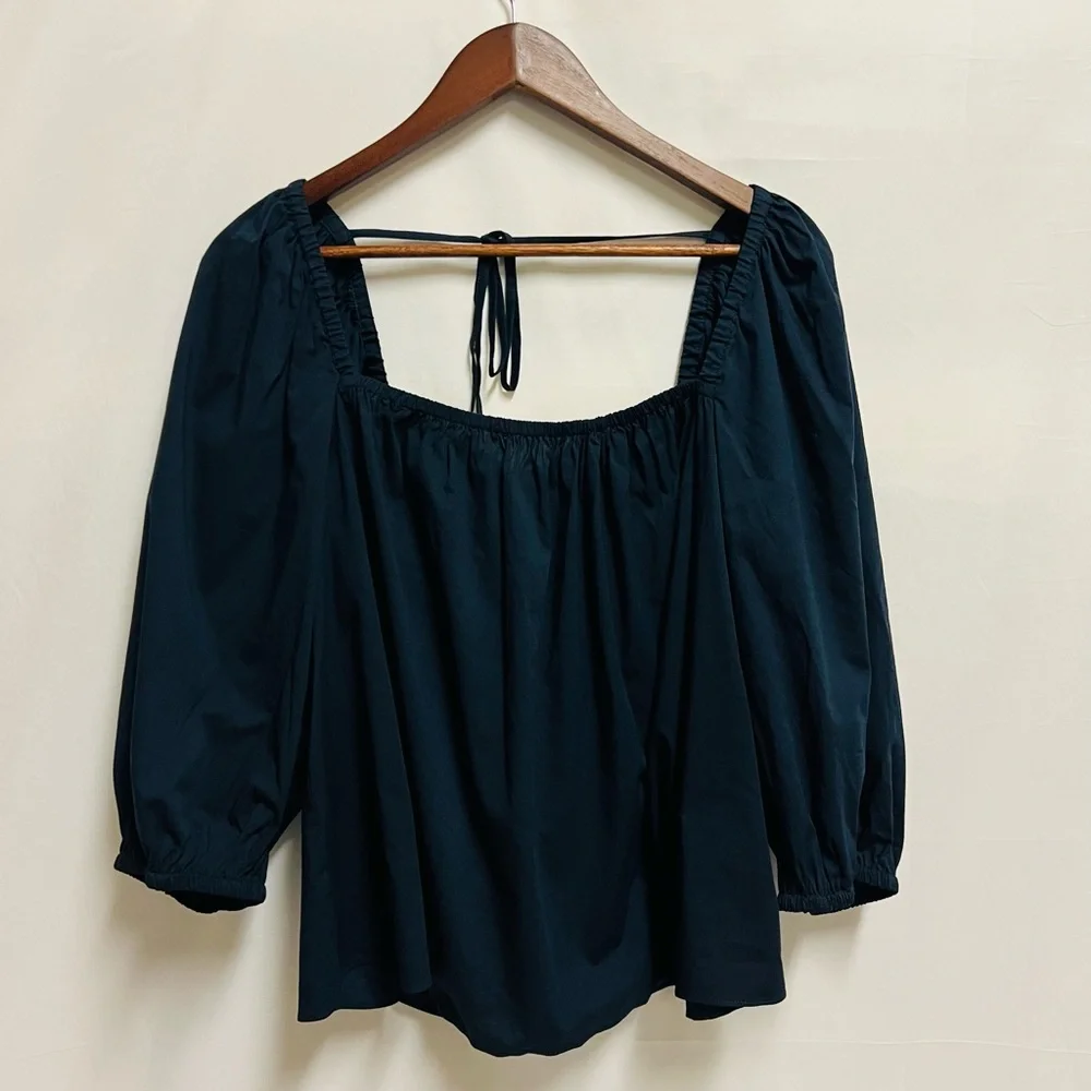 Madewell Puff-Sleeve Babydoll Top In Black Size 14 NWT